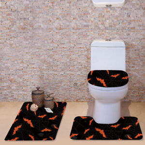 Halloween Spider Bathroom Mat Toilet Sea &Lid Covers Set Shower Carpet 3pcs Gift