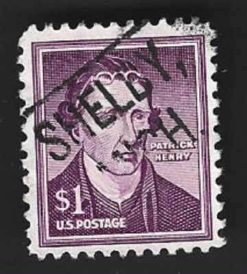 Scott# 1052 $1 Patrick Henry with SHELBY N.H. Box cancel - (A-6) - Image 1 of 2