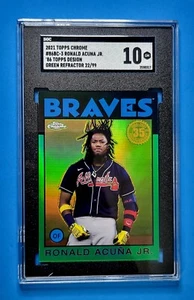 2021 TOPPS CHROME RONALD ACUNA JR. 86 Design rifrattore verde #86BC-3 SGC GM 10💥 - Foto 1 di 3