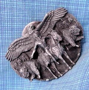 Great Spirit Guides My Path Belt Buckle Buffalo Eagle Vtg 80s Siskiyou .QRT432 - Picture 1 of 10
