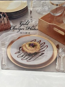 Hand Applied Gold Leaf Lacquer Charger Plates Set Of 8 & Serving Tray New Sealed - Picture 1 of 3
