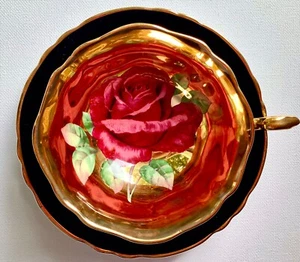 Vintage Paragon große rot/rosa Kohl roségold Schüssel schwarz Teetasse und Untertasse - Bild 1 von 12