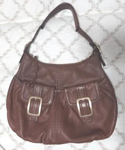 Cole Haan HANDBAG Pebbled LEATHER Brown Hobo Buckle 16" X 12" - Picture 1 of 13