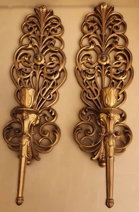 "Juego de 2 apliques vintage de pared de burwood Hollywood Regency de 20"" de largo" - Imagen 1 de 6