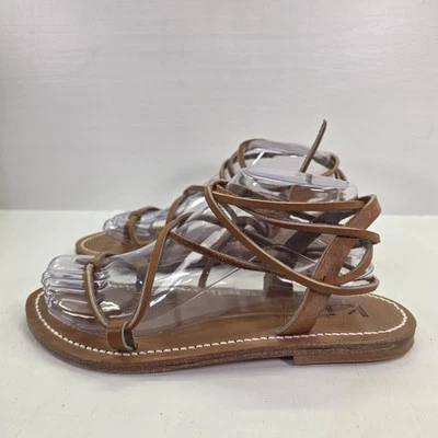 Sandalias de tanga K. Jacques St. Tropez Lucile de cuero tostado al tobillo 39 EE. UU. 7,5-8 Foto 1 de 4