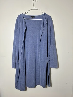 Cárdigan J Crew Delantero Abierto Talla Pequeña Azul Mezcla Lino/Viscosa Long Line De Gran Tamaño Foto 1 de 4