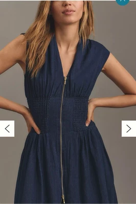 Nuevo con etiquetas Vestido Camisa Anthropologie Grande Azul Tommie Manga Gorra Calado Cremallera Frontal Foto 1 de 4