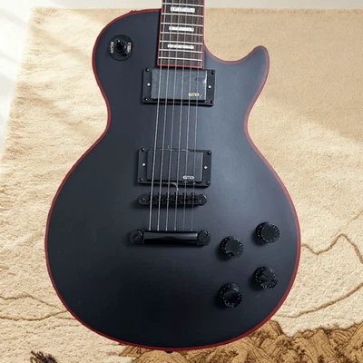 LP Custom Electric Guitar 6-String Red Binding EMG Pickups Matte Black USA Stock - Image 1 of 4