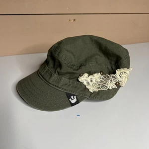 Vintage Goorin Bros Cadet Military Hat Floral Lace Olive Green Women’s Cap Boho - Picture 1 of 4