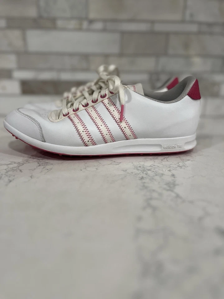 Adidas Zapatos de Golf Tenis de Cuero Blanco y Rosa para Damas Talla 7 Sin Picos Foto 1 de 4