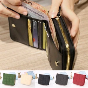 Women's Small Zipper Around Pouch Wallet Purse Leather Billfold ID Card Holder - Picture 1 of 15