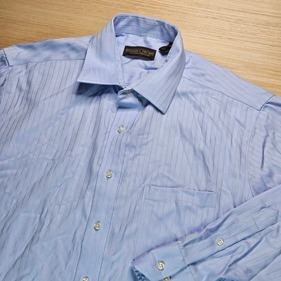 Camisa de vestir Donald Trump Signature Collection azul a rayas manga larga 17,5 34/35 Foto 1 de 4