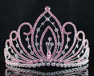 BLÜTENFESTZUG STRASS KRISTALL TIARA KRONE HAARKÄMME BRAUT PROMT1294 PINK - Bild 1 von 4