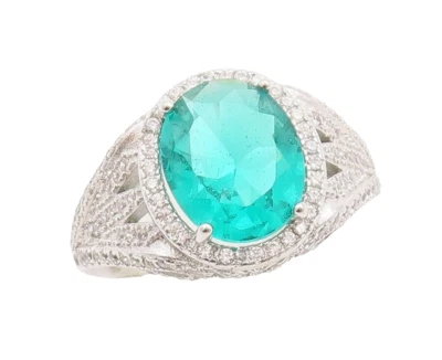 Anillo vintage de plata de ley 925 corte ovalado topacio verde mar y blanco talla 7 RG29543 Foto 1 de 4