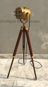 Modern Brass Antique Spot Light Nautical Floor Lamp With Tripod Searchlight - Picture 1 of 4