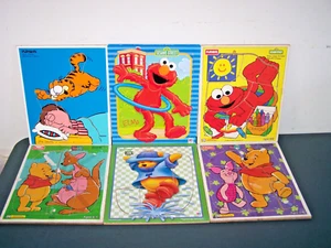 6 PLAYSKOOL MB WOOD BOARD PUZZLES GARFIELD ELMO POOH - Picture 1 of 8