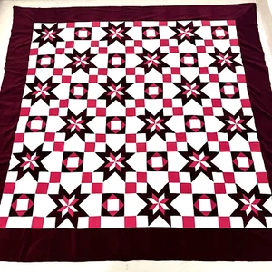 Handarbeit rot Samt Urlaub Starlight Baumwolle Patchwork Quilt Top/Topper 86x86" - Bild 1 von 4