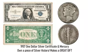 1957 One Dollar Silber Zertifikat & Mercury Dime 90% Silber US Währung - Bild 1 von 7