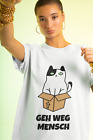 Bawełna organiczna Damski T-shirt Oversize Śmieszne Koty Powiedzenie Idź AWAY Człowiek