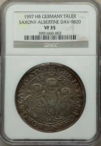 Germany Saxony Thaler 1597-HB Christian II, Johann Georg I & August NGC VF 35  - Picture 1 of 2