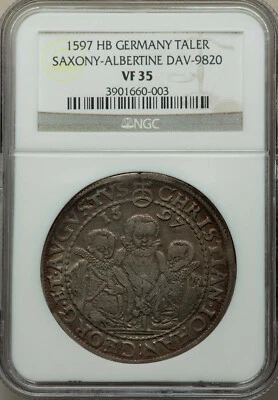 Germany Saxony Thaler 1597-HB Christian II, Johann Georg I & August NGC VF 35  - Image 1 of 2