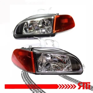 FOR: 92-95 Honda Civic EH Sedan Glass Black Headlights +City Light +Smoke Corner - Picture 1 of 3