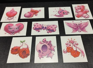 10x Temporary Tattoos Pink Skull Butterfly Heart Bear Cat Cherry Vending Machine - Picture 1 of 5