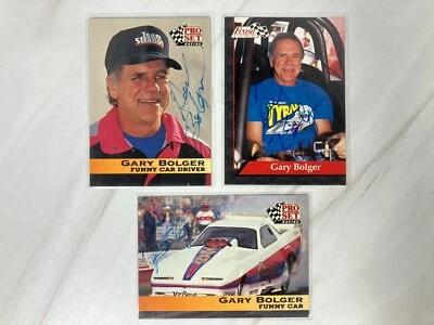 3 Gary Bolger Autographed Cards 1992 & 1993 Pro Set Finish Line Funny Car NHRA - Image 1 of 4