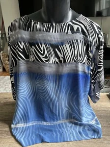 Chico's Sheer Blue Animal Print 100% Polyester Top Blouse Tunic Womens Sz 2 - Picture 1 of 4