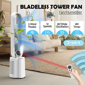 2-In-1 Bladeless Fans with Humidifier Electric Standing Tower Fan 12 Speeds - Picture 1 of 20