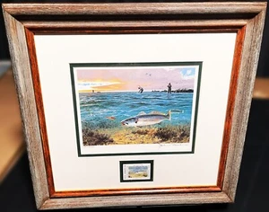John Cowan 1989 Texas Salzwasser Angeln Briefmarkendruck mit Stempel - brandneuer Rahmen - Bild 1 von 6