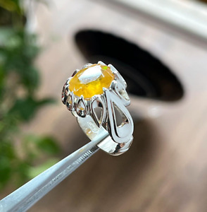 Natural African Yellow Sapphire Pukhraj Stone Silver Ring real Sapphire Ring Men