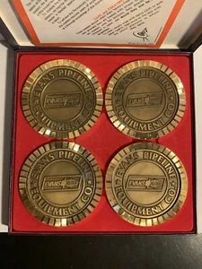Evans Pipeline Equipment Co Gold Metal Diamond Cut Coasters The Hit Line 1968 - Picture 1 of 12