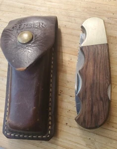 Vtg Gerber Magnum Folding Knife 97223  lockback hunter w/leather sheath EUC - Picture 1 of 4