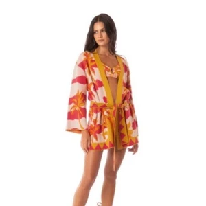 Accappatoio kimono donna estivo Dunes Jay caftano rosa e arancione taglia S-M - Foto 1 di 10