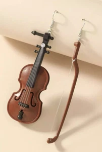 Mini Violin Asymmetrical Earrings Unique-Novelty-Musical Instruments-Band - Picture 1 of 4