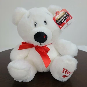 American Greetings weißer Teddybär Plüsch Valentinstag Umarmungen rotes Herz auf Nase - Bild 1 von 10
