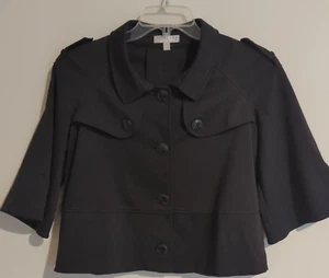 KENAR Black Military Jacket Crop Size 8 3/4 length sleeve Button Front-445 - Picture 1 of 11