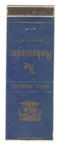 Cubierta de libro de cerillas vintage The Ambassador Hotel Atlantic City Nueva Jersey A8 - Imagen 1 de 2
