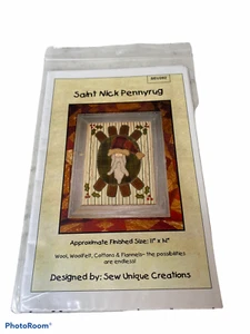 Saint Nick Penny Rug by Sew Unique Creations Wool Applique 11" x 14" - Picture 1 of 1