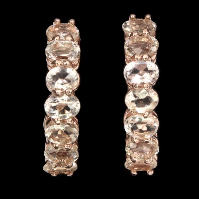 Orecchini In Argento 925 Ovali In Morganite Pietra Naturale Gioielli - Immagine 1 di 4