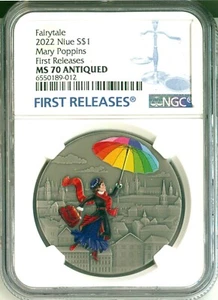 Niue 2022 S$1 cuento de hadas Mary Poppins alto relieve FR NGC MS70 caja antigua OGP - Imagen 1 de 6