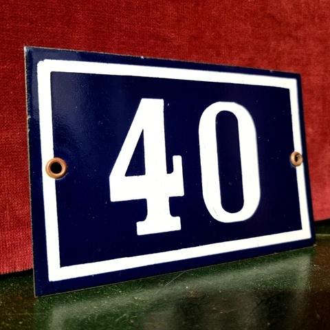 French vintage enamel house white raised number 40 for door gate wall street Cover