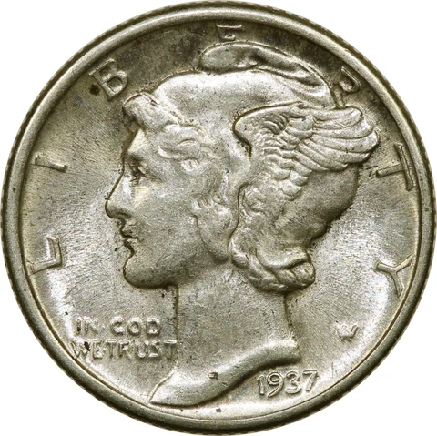 1937 Mercury Dime  **Almost Uncirculated 58** Cover