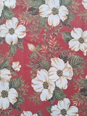 2 Yd Dogwood Bliss M5436 Blank Quilting 2008 Cotton Fabric Red White, Moss Green - Image 1 of 4