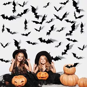 60 Stck. Fledermäuse Halloween Dekor 3D schwarz wasserdicht PVC Fledermaus Aufkleber für Wand & Türen - Bild 1 von 10
