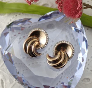 Pendientes Corona Trifari Alfred Philippe Chapados en Oro Plata de Ley Estrás - Imagen 1 de 7