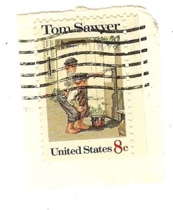 Cancelled US Postage Stamp....Tom Sawyer Whitewashing Fence, 8c 1972 - Picture 1 of 1