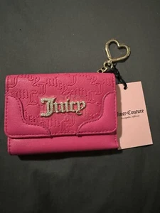 Juicy Couture Hot Pink Flash herzlos CZ Logo doppelseitige dreifach faltbare Geldbörse Neu mit Etikett - Bild 1 von 7