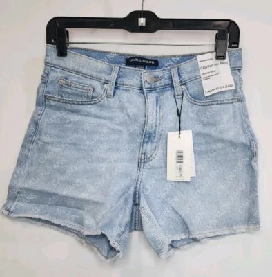 Pantalones cortos de mezclilla Calvin Klein para mujer talla 27 azul claro corte tiro alto logotipo  Foto 1 de 4